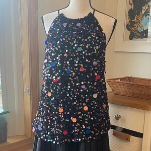 Moulinette Soeurs Anthropologie Black Lined Party Top with Sequins